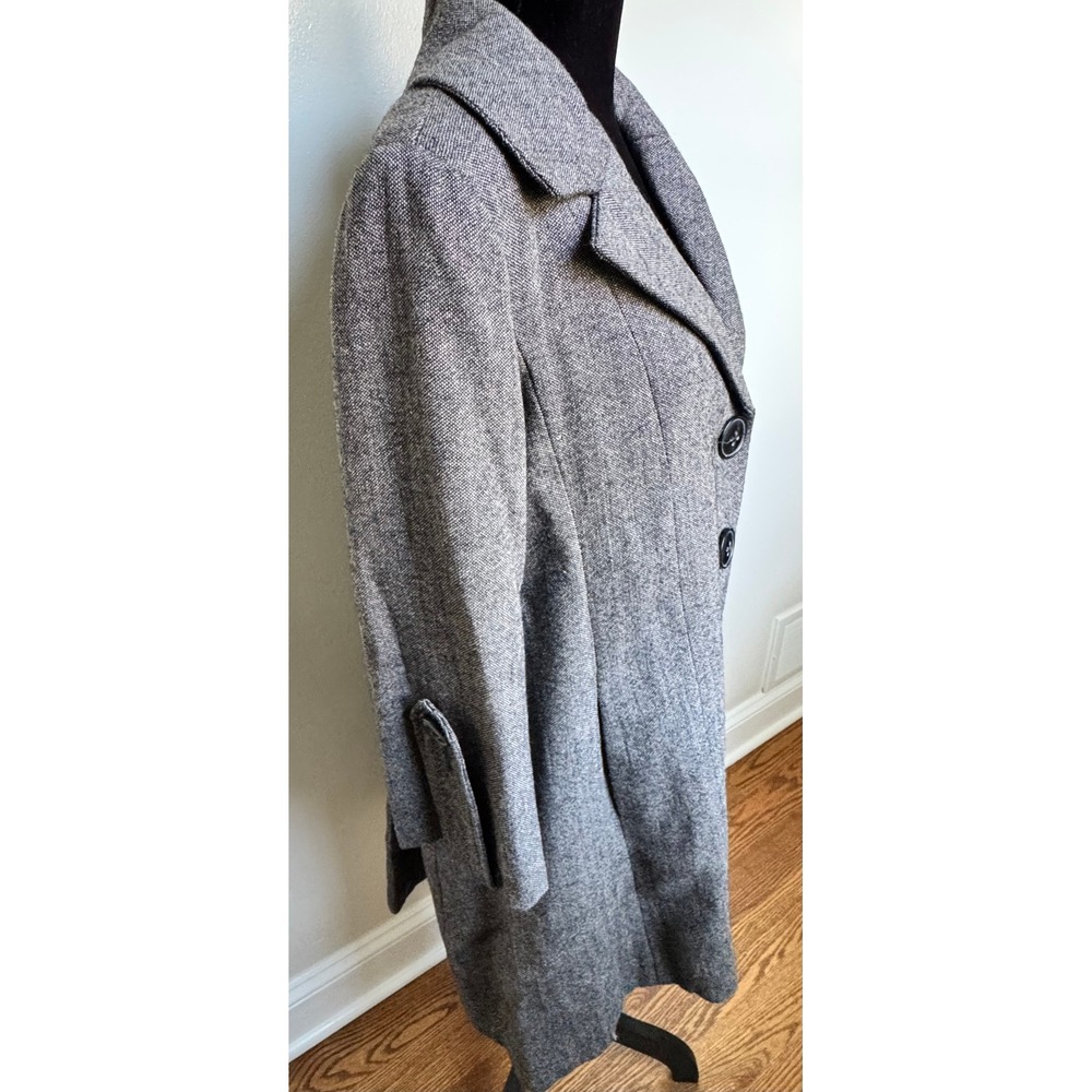 Womens Grey Herringbone Longline Pea Coat Button Front Jacket Grey - Picture 6 of 16